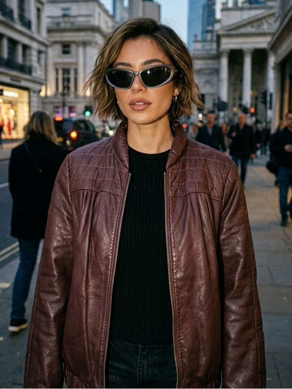 Vintage 80s Burgundy Leather Bomber Jacket Womens Small